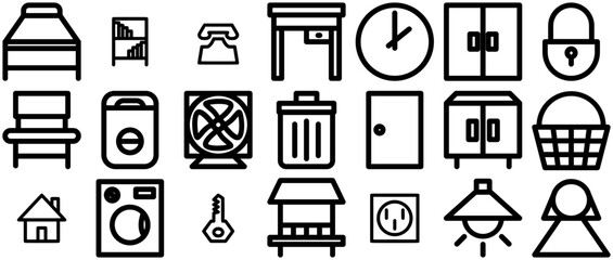 A Collection Of House Vector Symbols Apps, Websites Ui Designs Suitable For Door,Hot,Food,Electricity,Room Simple Black Style Symbol Sign For Apps And Website, Vector Illustration