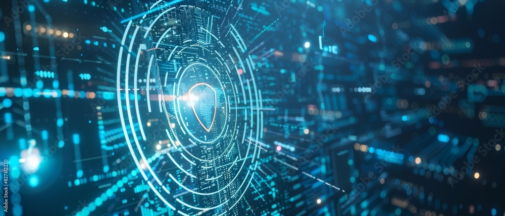 Aufkleber futuristic digital security concept. a high-tech digital illustration depicting a secure data networ