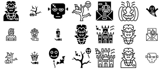 A Collection Of Halloween Isolated Silhouette Solid Icons With Scary,Halloween,Bat,Horror,Spooky Vector Illustration Linear Pictogram Pack
