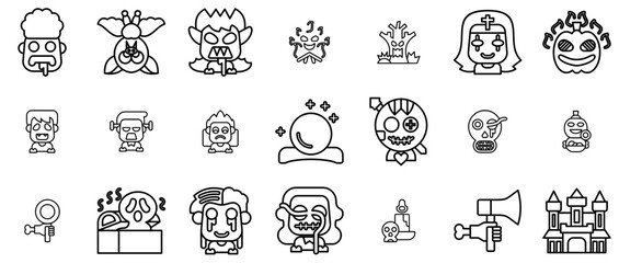Set Of Linear Halloween Line Style Icons Silhouette Vector Logo Design Containing Spooky,Pumpkin,Horror,Halloween,Ghost Infographic Simple Vector Illustration Logo