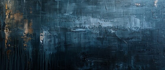 Obraz premium Dark Blue Textured Abstract Art. A moody and dramatic abstract painting with rich textures and deep blue tones, creating an atmospheric effect.