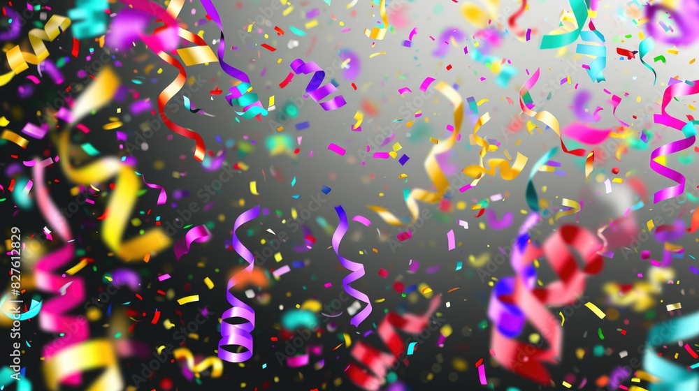 Poster a colorful explosion of confetti is falling from the sky. the confetti is in various colors and is s
