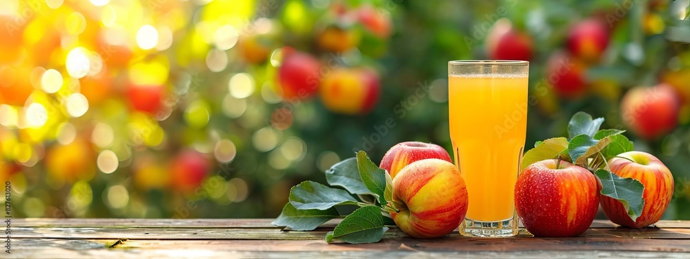 Wall mural Freshly squeezed apple juice. selective focus. food Generative AI,