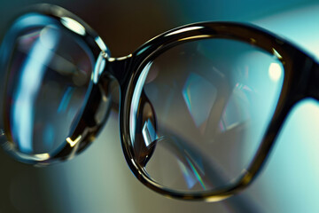 Close-Up of Stylish Eyeglasses with Reflections