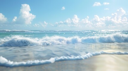 White sand beach with sea waves On a clear day