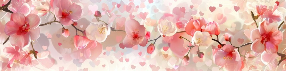 Obraz premium Spring background flowers and hearts postcard, banner, Design