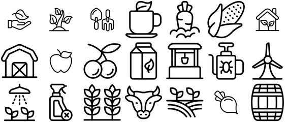 Mega Set Of Vector Farming Icons Silhouette Vector Logo Design Containing Garden,Farming,Food,Plant,Farm Vector Illustration Linear Pictogram Pack