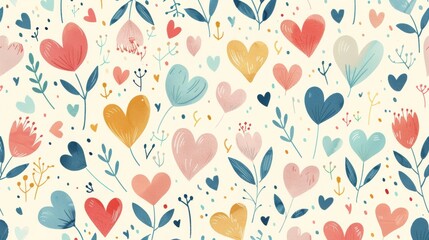 Spring background flowers and hearts postcard, banner, Design