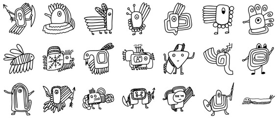 Set Of Creative Doodle Creatures Vector Symbols Apps, Websites Ui Designs Suitable For Creative,Funny,Monster,Character,Doodle Simple Black Style Symbol Sign For Apps And Website, Vector Illustration