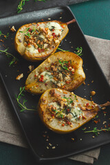 Baked Pears with Blue Cheese, Walnuts and Honey