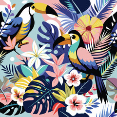 Tropical Bird and Floral Pattern