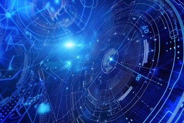 Obraz premium Energy blue background. Technological background for design on the topic of artificial intelligence, neural networks, big data. Copy space. Design of albums, notebooks, banners, postcards, posters