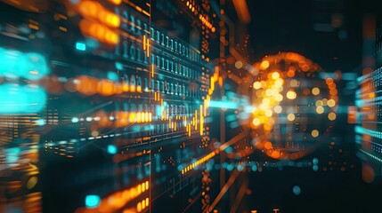 Abstract futuristic digital technology background with glowing data and connections. Ideal for AI, tech innovation and digital economy concepts.