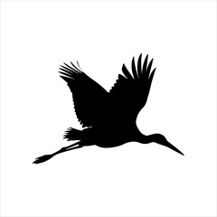 Japanese crane flying silhouette isolated on white background. Crane bird icon vector illustration design.