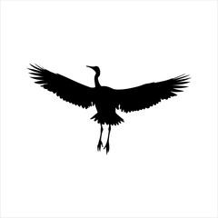 Black flying crane bird silhouette isolated on white background. Crane bird icon vector illustration design.