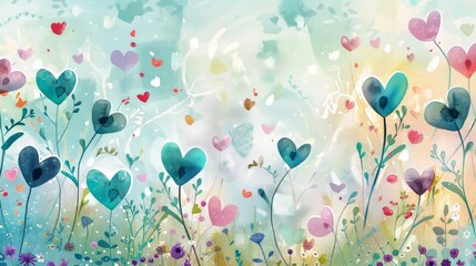 Spring background flowers and hearts. Design of albums, notebooks, banners, postcards, posters