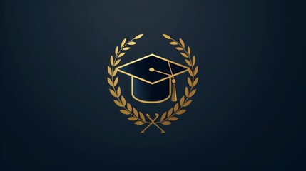 Elegant gold laurel wreath and graduation cap icon on a dark background symbolizing academic achievement and excellence.