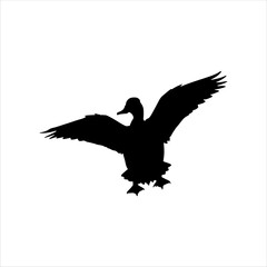 Landing mallard duck silhouette isolated on white background. Duck icon vector illustration design.