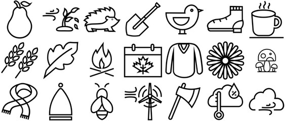 Mega Set Of Vector Autumn Season Icons Web Header Banner Design Containing Autumn,Windy,Wind,Winter Stroke Icon Collection. Vector Illustration