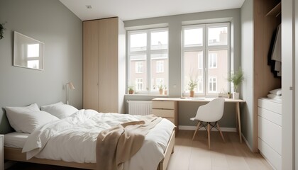 Fototapeta premium Scandinavian bedroom interior design bedroom