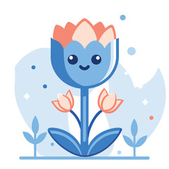 Fototapeta premium A Cartoon Blue Flower With Smiling Face