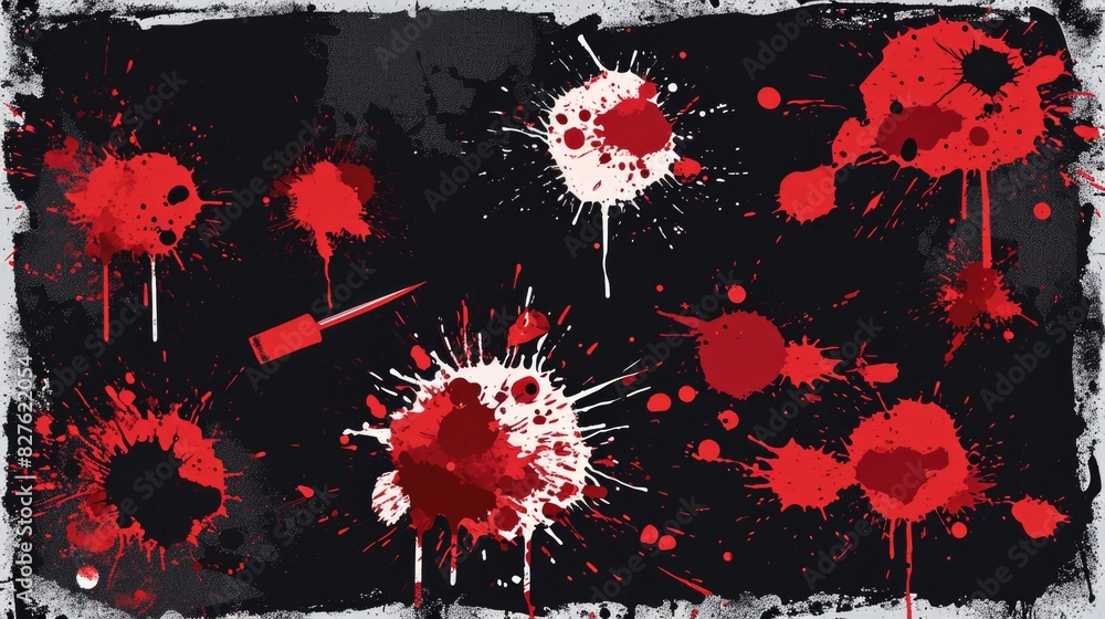 Aufkleber a black and red background with splatters of red paint. the splatters are arranged in a way that cre