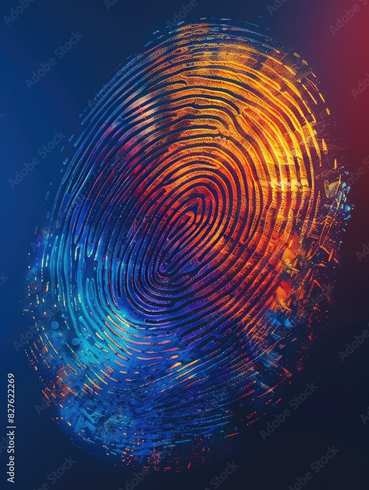 Poster a colorful, abstract finger print with a blue and orange swirl. the image is a representation of a f