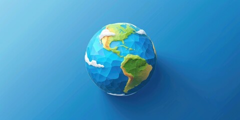 Fototapeta premium A blue background with a 3D model of the earth. The earth is shown in a very stylized way, with a blue and green color scheme