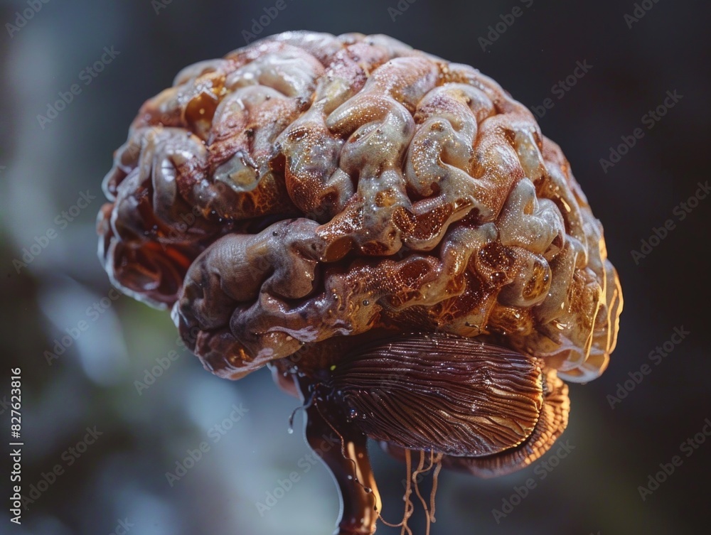 Poster a brain with a brownish color and a fuzzy texture. the brain is surrounded by a green background
