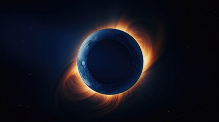 Fototapeta premium A close up of a planet with a large black hole in the center. The planet is surrounded by a bright orange glow