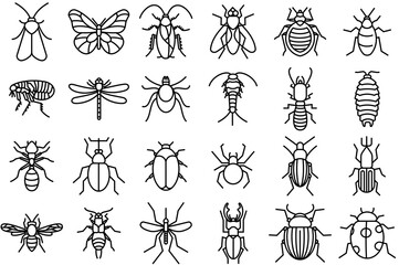Set Of Insects Icons Silhouette Vector Logo Design Containing Bug,Insect,Nature,Insects,Weevils Vector Illustration Linear Pictogram Pack