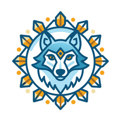 Fototapeta premium Geometric Wolf Head with Crystal and Dot Surround