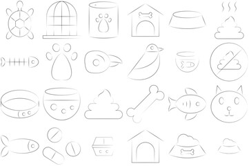 Mega Set Of Vector Hand Drawn Pet Icons Web Header Banner Design Containing Fish,Dog-Food-Bowl,Bird,Animal Pictograms And Infographics Design Elements Vector Illustration