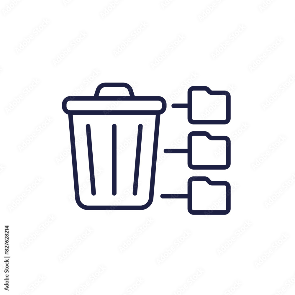 Poster deleted file folders icon with a trash bin, line vector