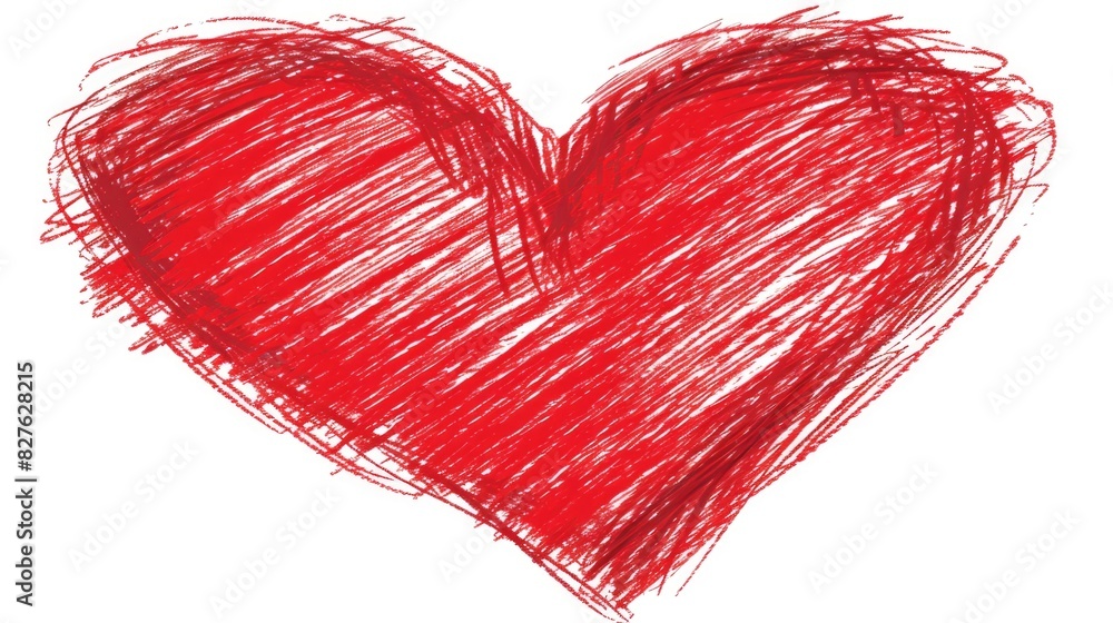Poster a red heart with red lines drawn on it. the heart is messy and has a rough texture