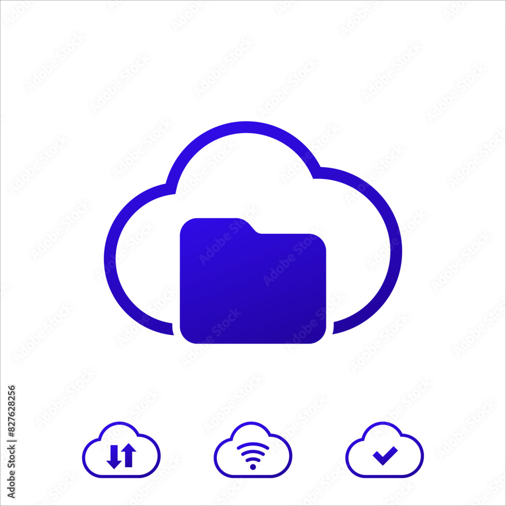 Poster files in cloud, folder, upload and connect icons on white