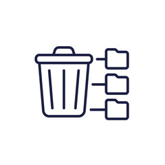 deleted file folders icon with a trash bin, line vector