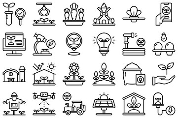 Set Of Linear Farmer Icons Silhouette Vector Logo Design Containing Agriculture,Farming,Farm,Man,Farmer Pictograms And Infographics Design Elements Vector Illustration