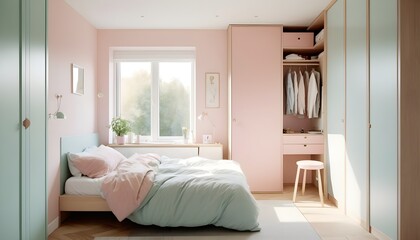 Fototapeta premium Scandinavian bedroom interior design bedroom
