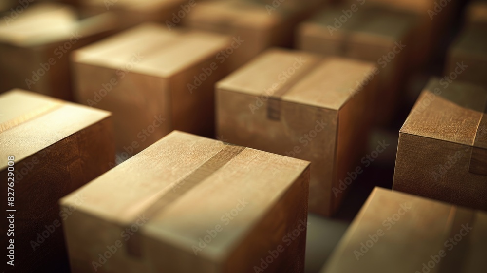 Aufkleber a row of brown cardboard boxes are stacked on top of each other. the boxes are all the same size and