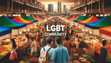 Obraz premium LGBT with LGBTQ pride Couple rainbow flag 2024 shoping