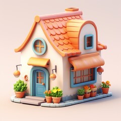 Obraz premium 3D cartoon glossy color house with a cute, compact, and simple design
