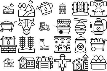 A Collection Of Agriculture Vector Symbols Apps, Websites Ui Designs Suitable For Garden,Farming-And-Gardening,Agriculture,Farm,Rural Vector Icons Illustration Collection