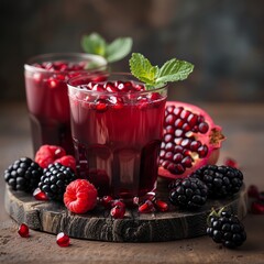 Healthy drinks, Refreshing pomegranate juice with blackberries and raspberries