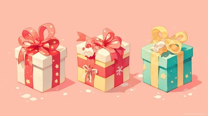 Illustration of adorable gift boxes in 2d form