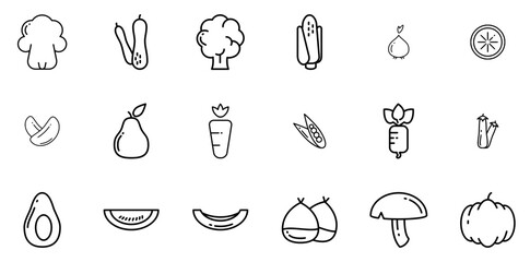 A Collection Of Vegetable Fruit Vector Symbols Apps, Websites Ui Designs Suitable For Fruit,Peas,Plant,Vegetables Pictograms And Infographics Design Elements Vector Illustration