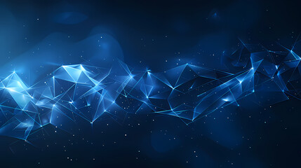 Futuristic digital landscape with glowing blue lines and polygons in a dark, starry background, conveying a sense of technology and modernity.