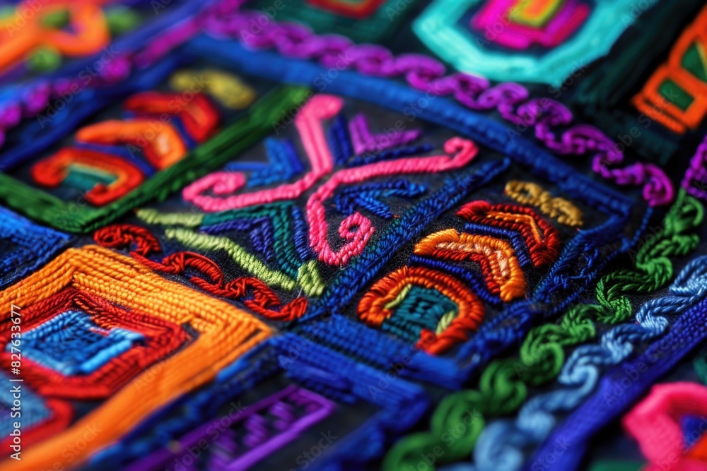 Poster a colorful patchwork quilt with a variety of shapes and colors. the quilt is made up of many differe