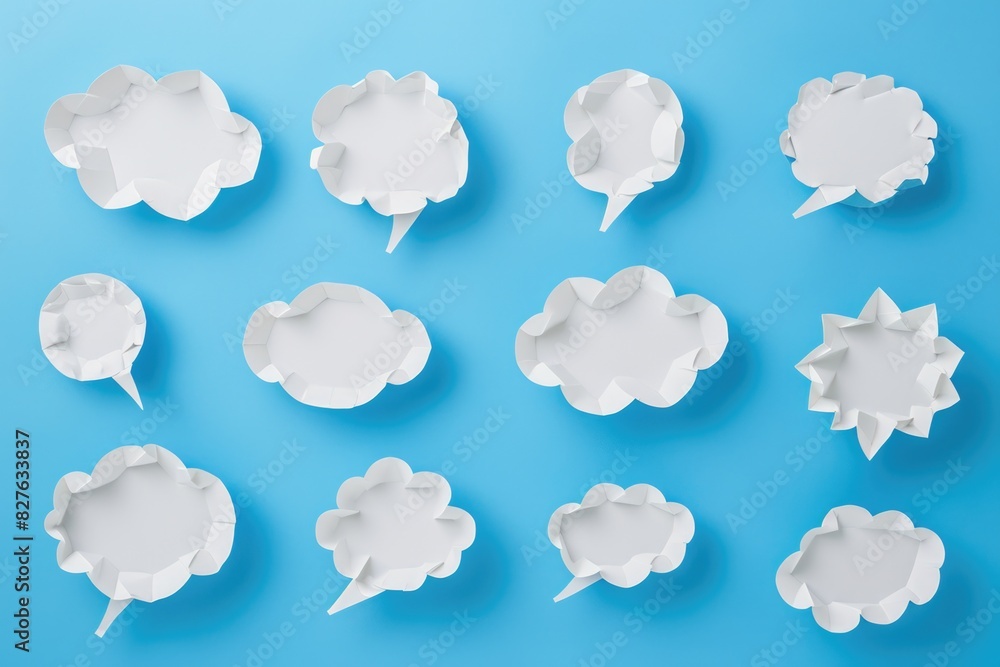 Aufkleber a blue background with a series of white clouds and speech bubbles. the clouds are all different siz
