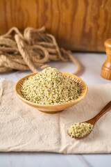 Bowl with healthy hemp seeds, healthy organic superfood.